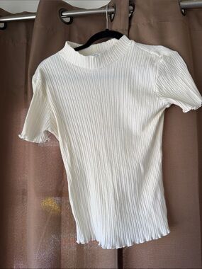 dip White Ribbed Mock-Neck Short Sleeve Top